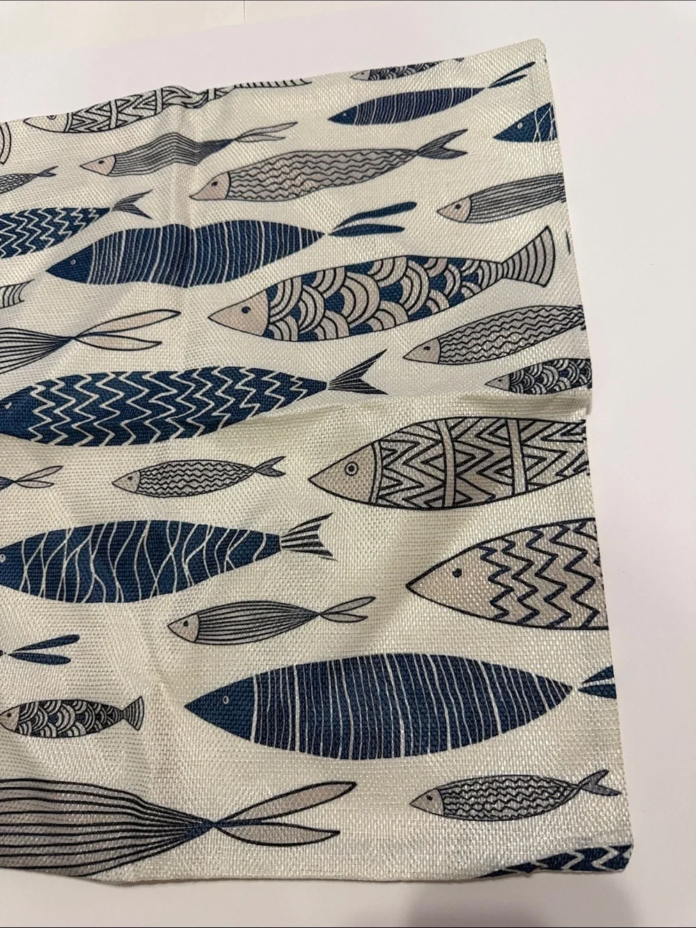 Cream/Blue Fish Pattern Throw Pillow Case Cover